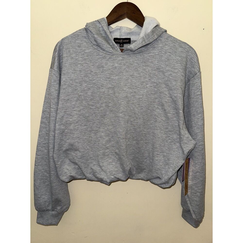 NWT Almost Famous Grey Cropped Bubble Hem Hoodie Sweatshirt - Size M